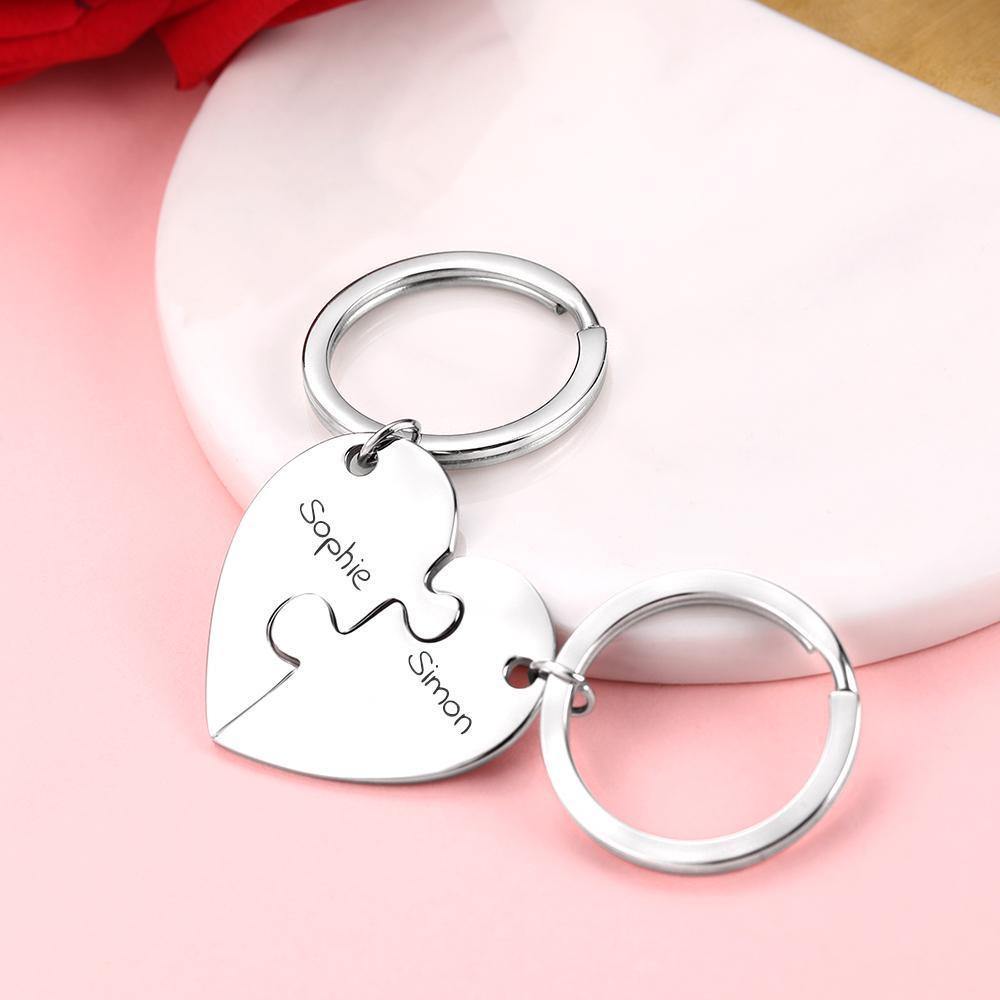Custom Engraved Heart Puzzle Couple Keychain Set - MyPhotoWalletAU