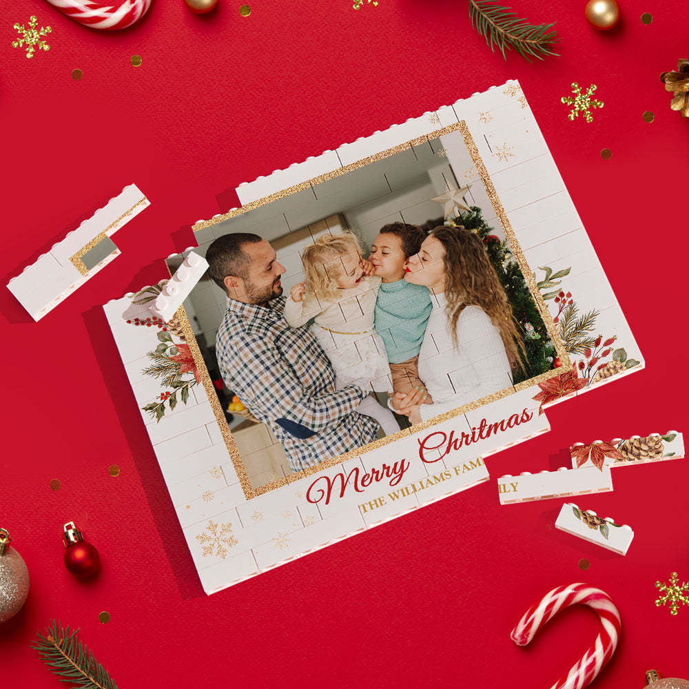 Custom Building Block Puzzle Personalized Horizontal Trio Photo Brick Christmas Gift for Family - myphotowalletau
