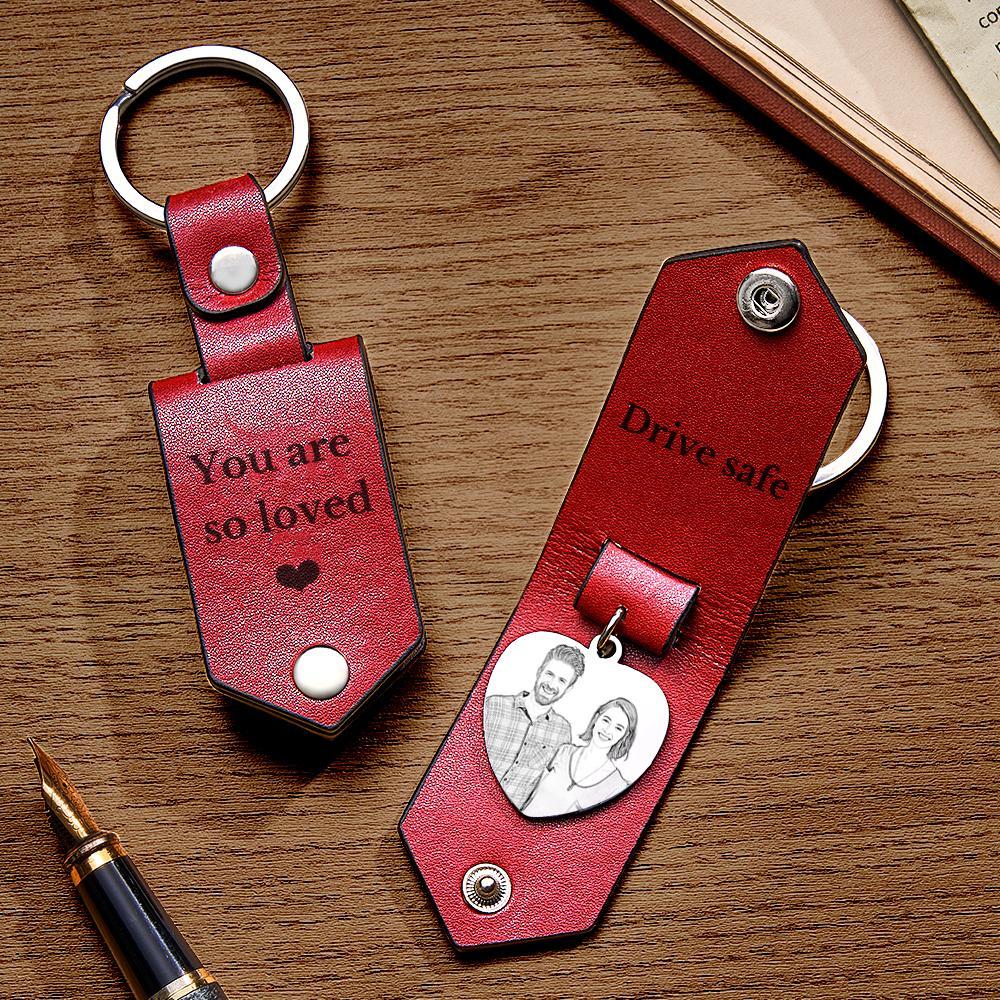 Custom Heart Shaped Photo Leather Keychain With Text Annivesary Gifts For Men - myphotowalletau
