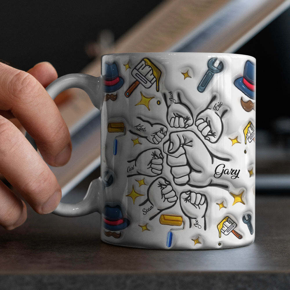 Father's Day Gifts Custom 1-6 Kids Personalized Names 3D Inflated Effect Printed Ceramic Coffee Mug