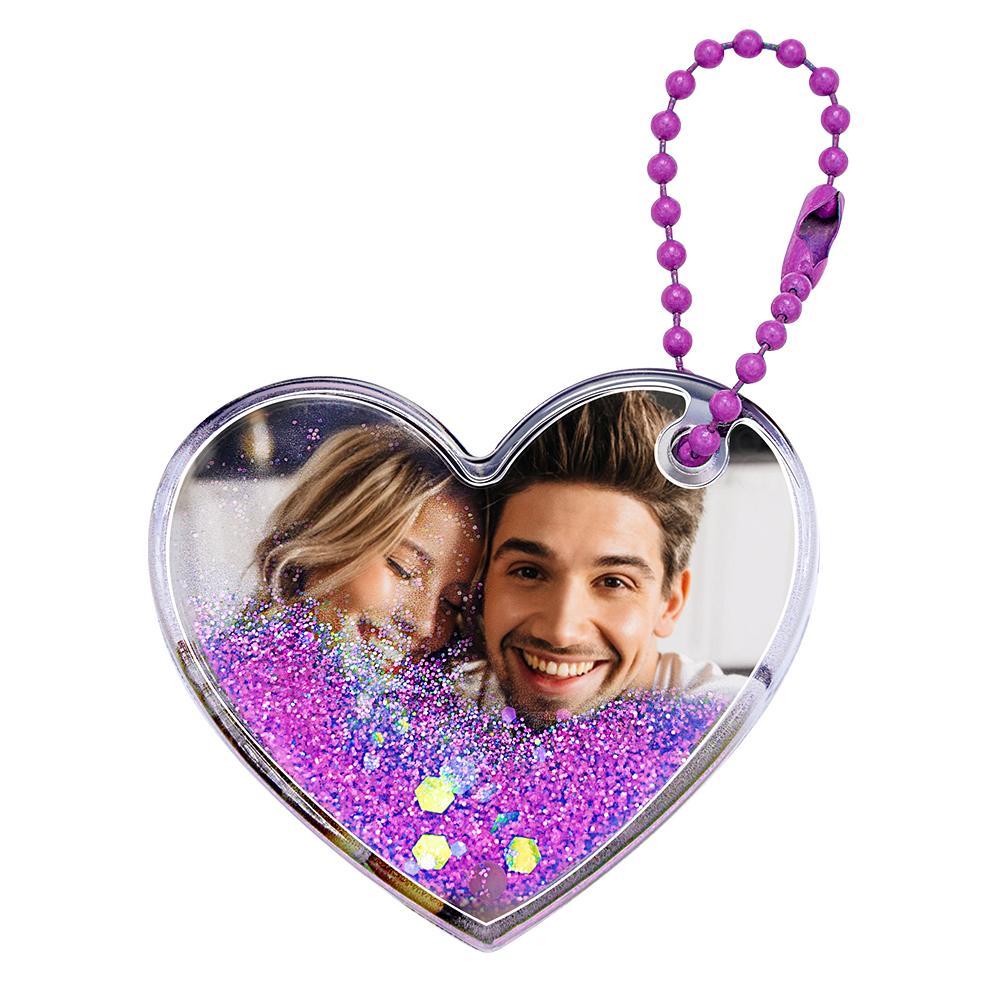 Custom Photo Keychain Heart Shape with Quicksand Gifts for Her - myphotowalletau