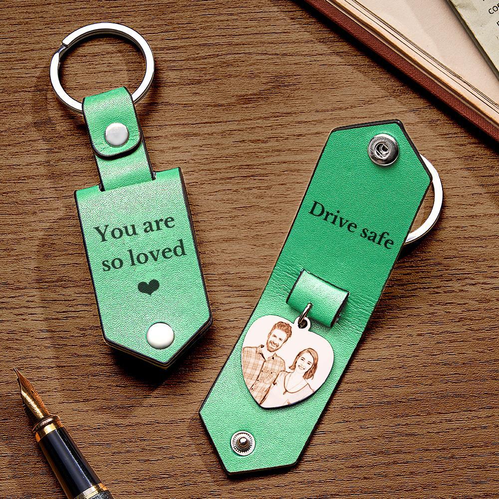 Custom Heart Shaped Photo Leather Keychain With Text Annivesary Gifts For Men - myphotowalletau