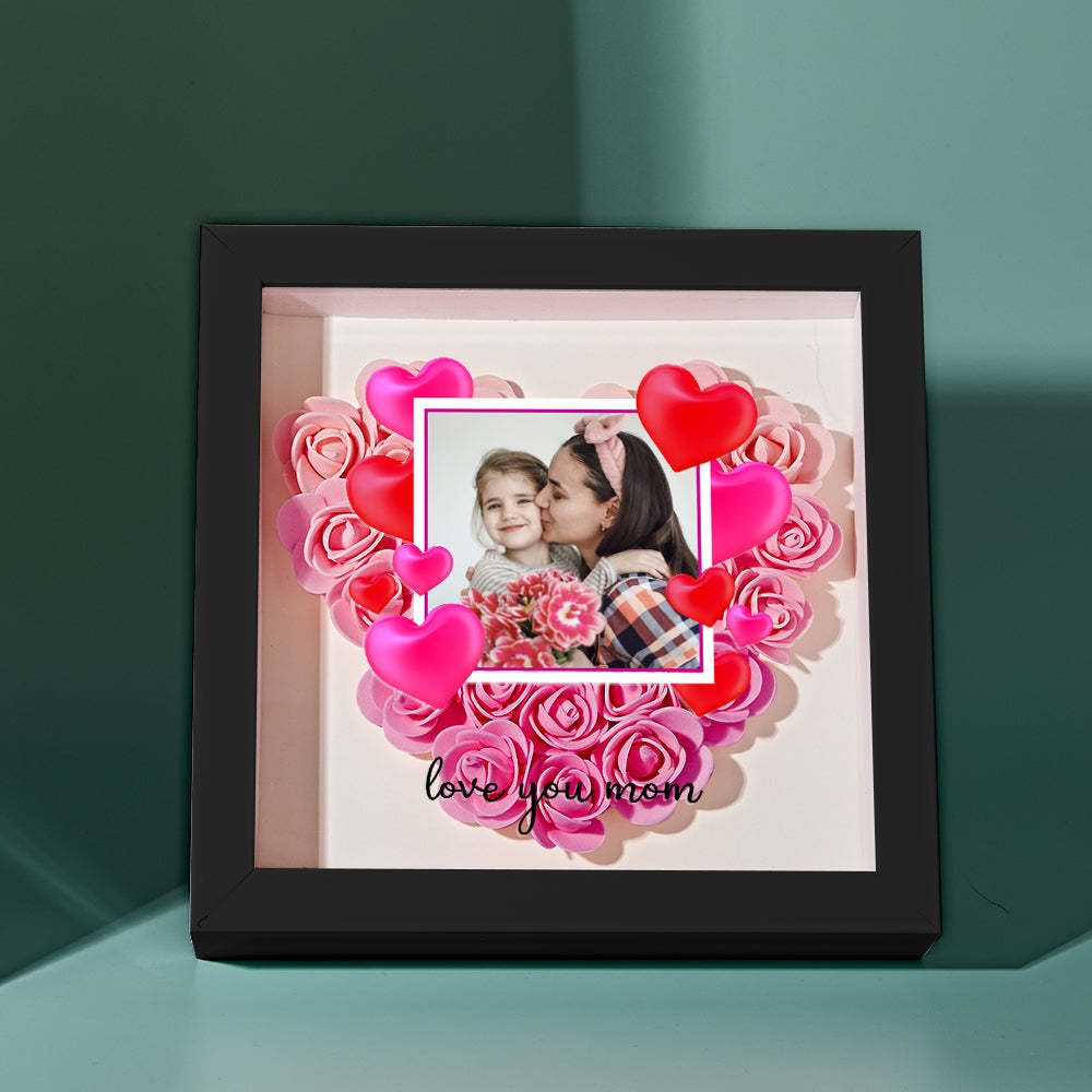 Custom Photo Flower Shadow Box Personalized Gradient Pink Flower Shadowbox Frame Gift for Mom - myphotowalletau