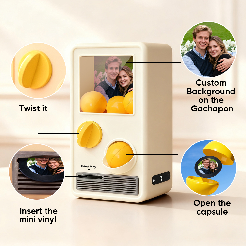 (Pre-Sale, Ships on 25/10) Personalized Music and Photo Music Gachapon Machine Custom Song Mini Record Box Retro Gifts for Her - 