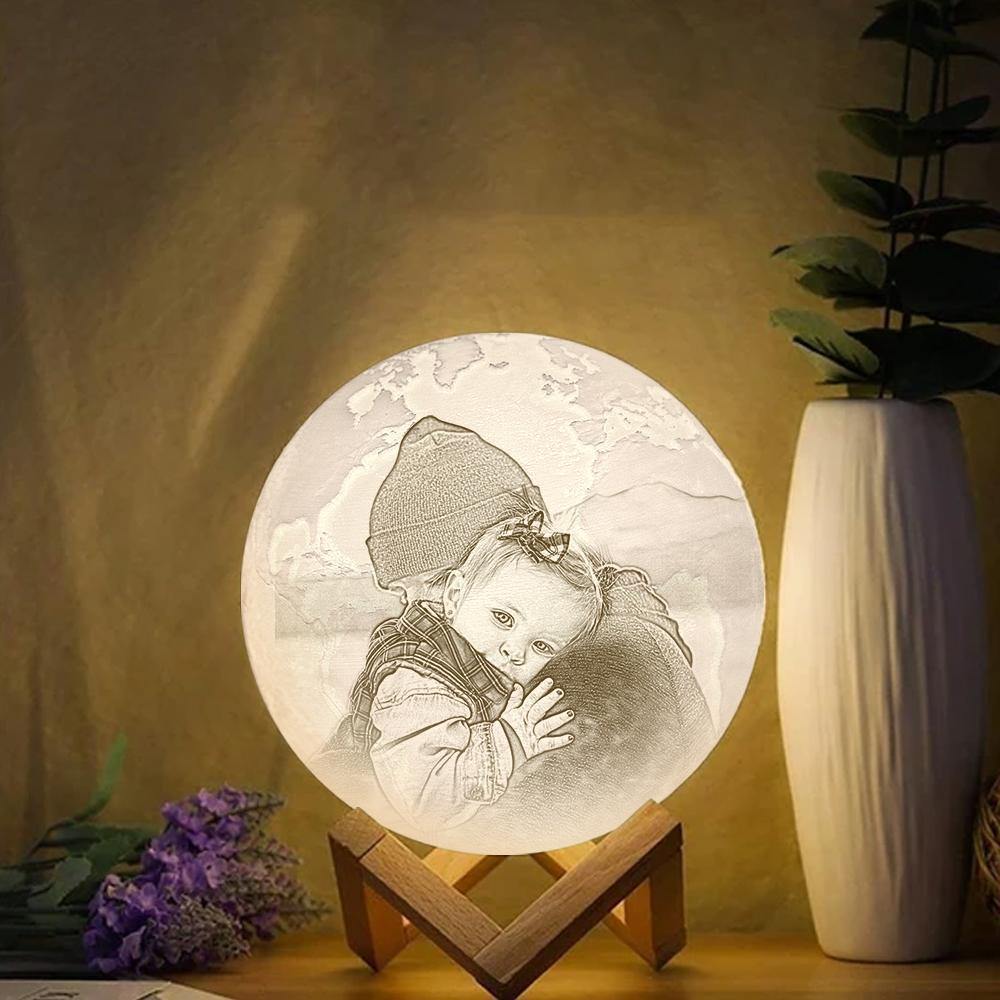Custom Engraved 3D Printing Photo Earth Lamp | Tap to Convert 3 Colors - MyPhotoWalletAU