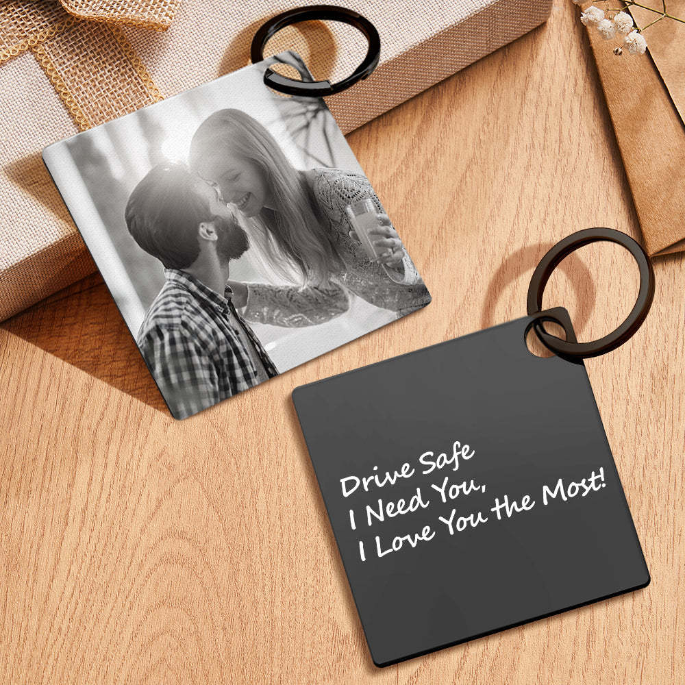 Gift for Him Custom Photo Keychain Drive Safe Keychain Metal Stainless Steel Keychain Photo Keyring - myphotowalletau