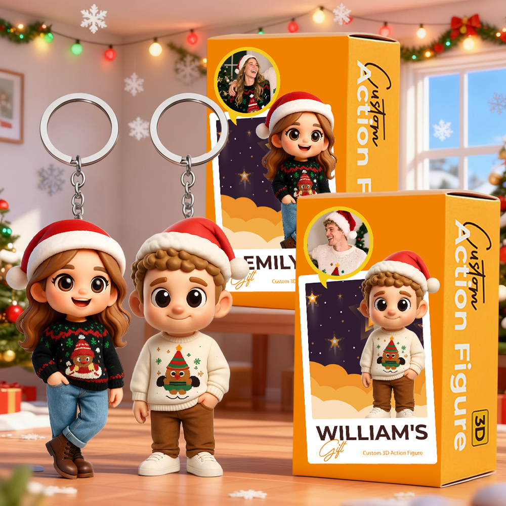 Custom 3D Keychain Figure from Your Photo Personalized Mini Doll Christmas Gift for Couples Family Friends - 