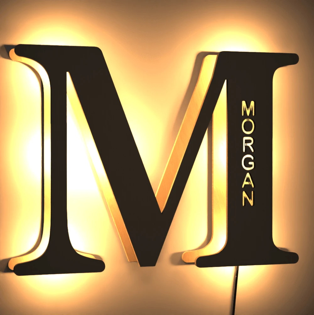 Custom Woodcut Alphabet Wall Light Night Light - MyPhotoWalletAU