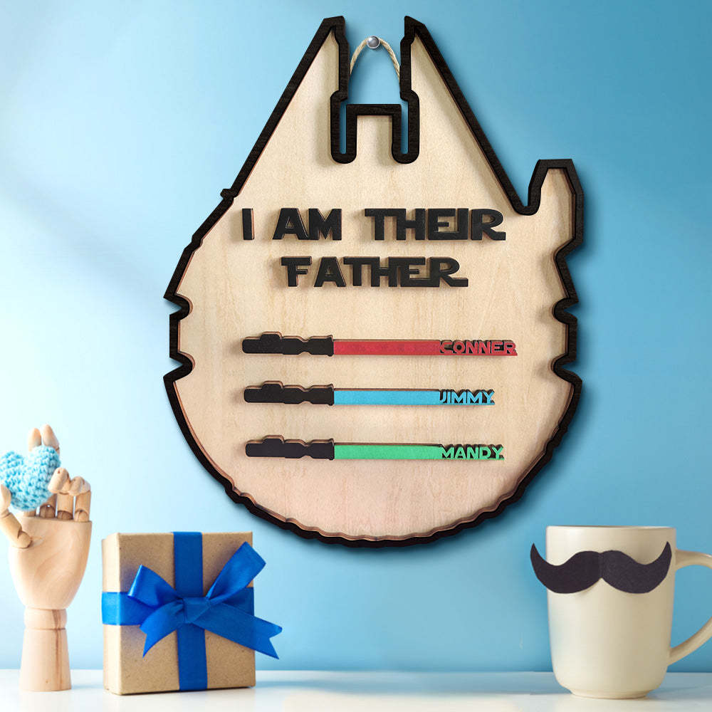Personalized Lightsaber Plaque I Am Their Father Wooden Sign Father's Day Gift - myphotowalletau