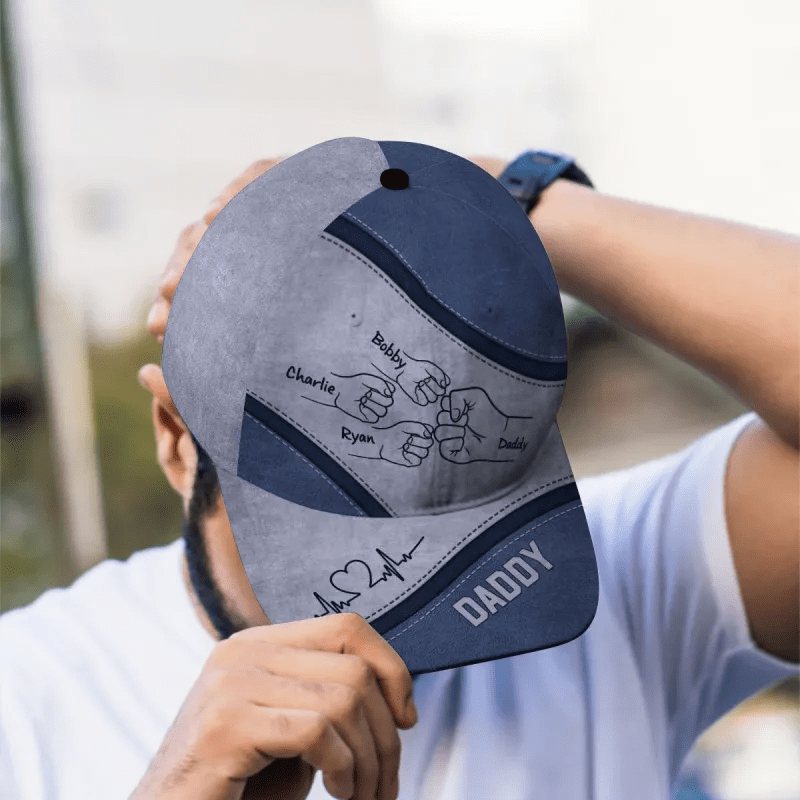 Father's Day Gifts Personalised Fist Bump Daddy Grandpa Custom Classic Cap, for Dad, for Grandpa, for Husband