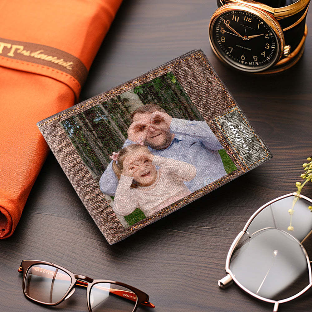 Gift for Him Men's Wallet Custom Photo Wallet Men's Bifold Short Wallet Brown Color Printing for Dad - myphotowalletau