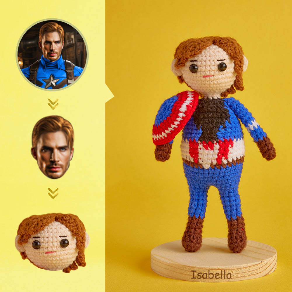 Custom Face Crochet Doll Personalized Gifts Handwoven Mini Dolls - Captain America - myphotowalletau