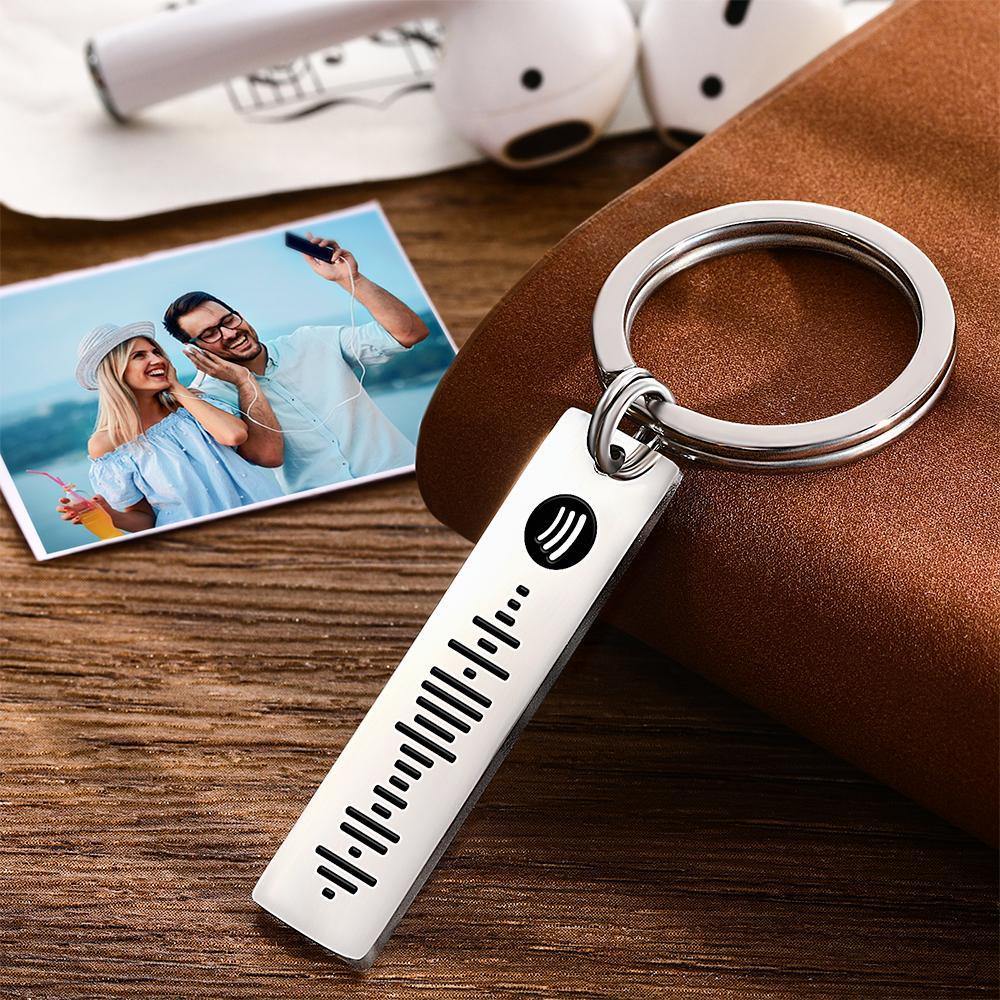 Custom Scannable Spotify Code Keychain Stainless Steel Sliver - MyPhotoWalletAU