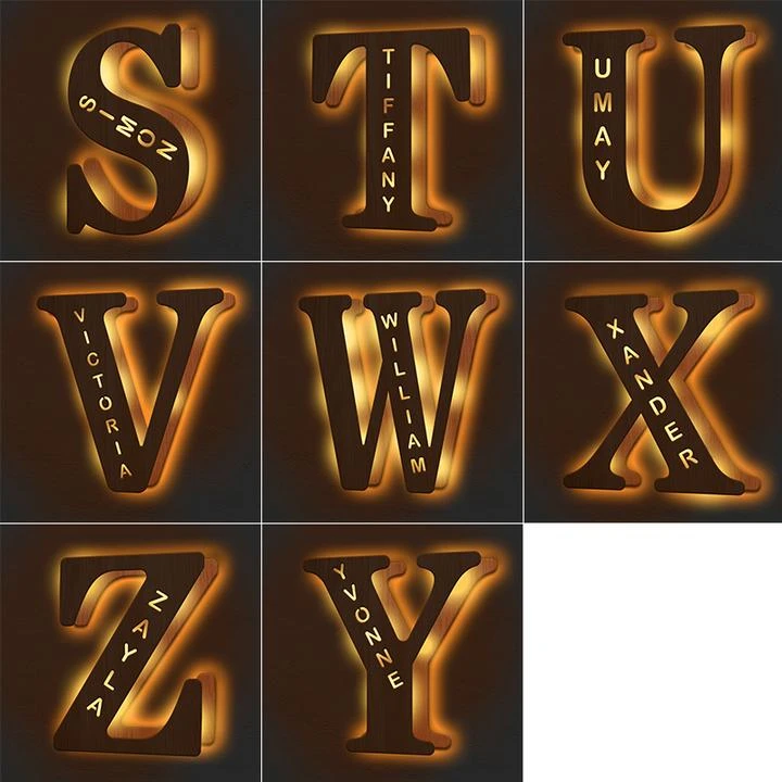 Custom Woodcut Alphabet Wall Light Night Light - MyPhotoWalletAU