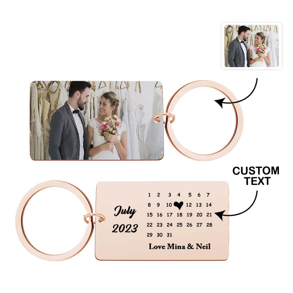 Anniversary Gift Custom Photo Keychain Personalized Calendar Keychain Save the Date Calendar Gift - myphotowalletau