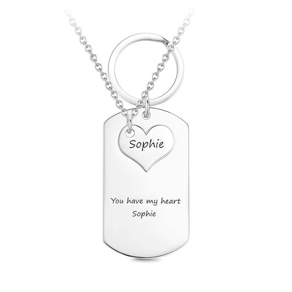 Custom Engraved Couple Keychain and Necklace Set - Heart Dog Tag - MyPhotoWalletAU