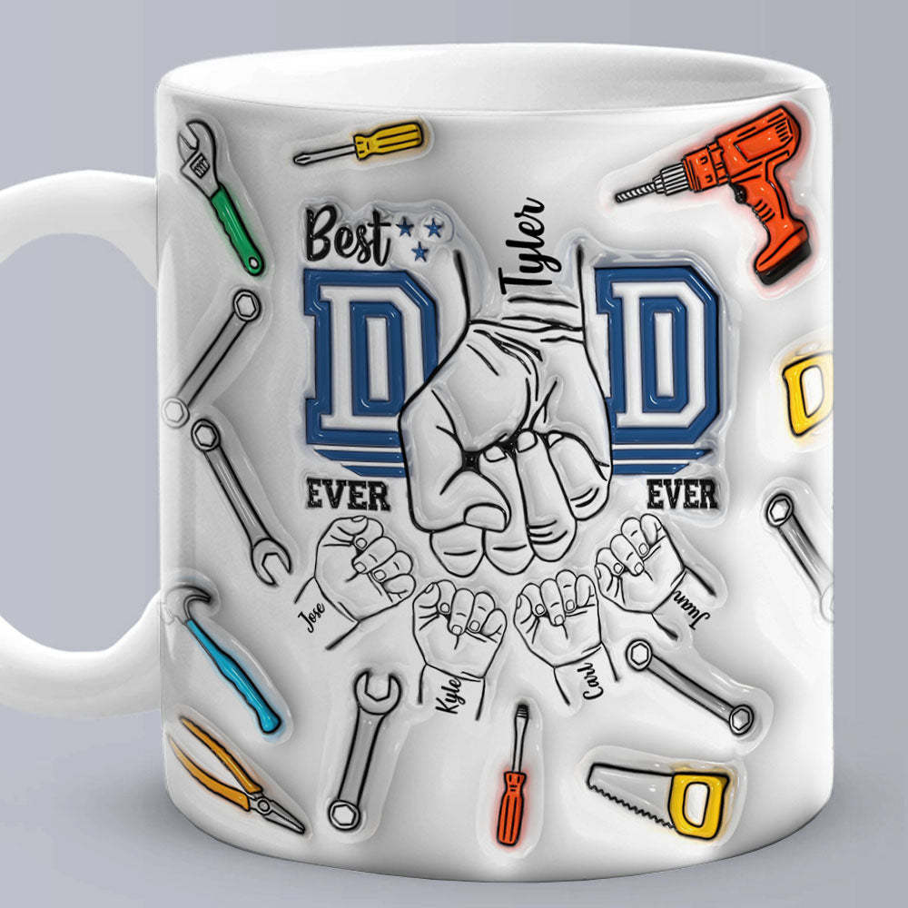 Best Dad Ever Father's Day Gifts Custom 1-6 Kids Personalized Names 3D Inflated Effect Printed Mug