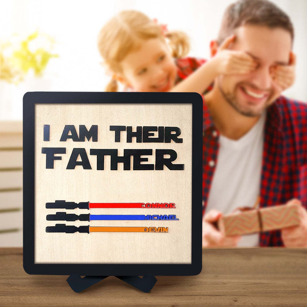 Father's Day Gifts Personalized Lightsaber I Am Their Father Wooden Sign for Dad - myphotowalletau