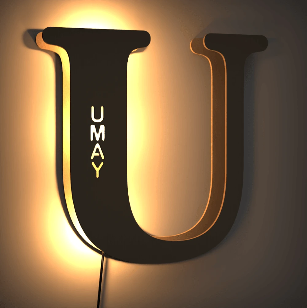 Custom Woodcut Alphabet Wall Light Night Light - MyPhotoWalletAU