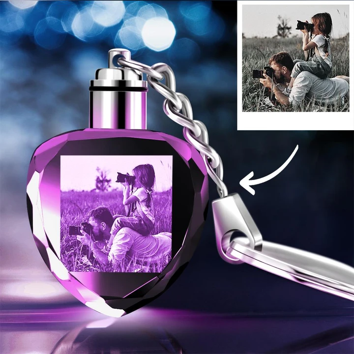 Custom Photo Crystal Keychain Heart Shape | Gifts For Dad - MyPhotoWalletAU