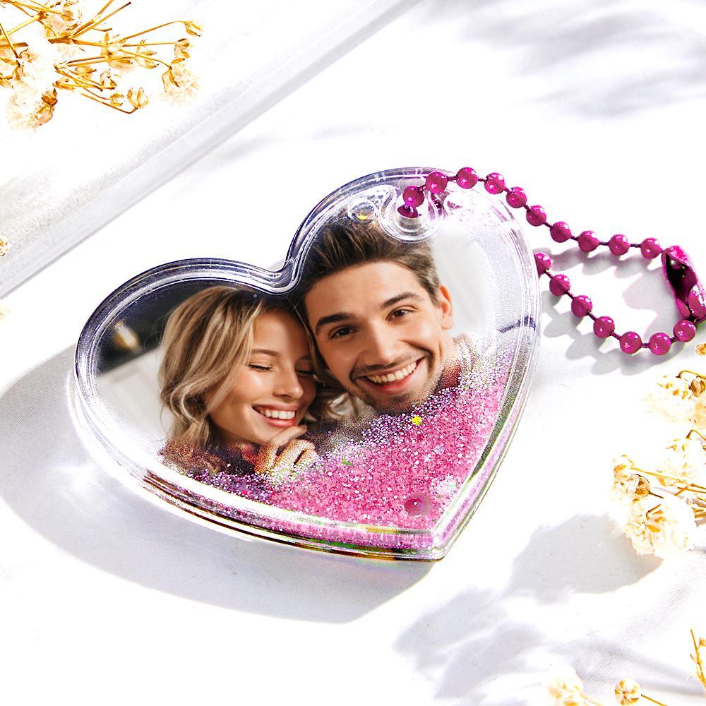 Custom Photo Keychain Heart Shape with Quicksand Gifts for Her - myphotowalletau