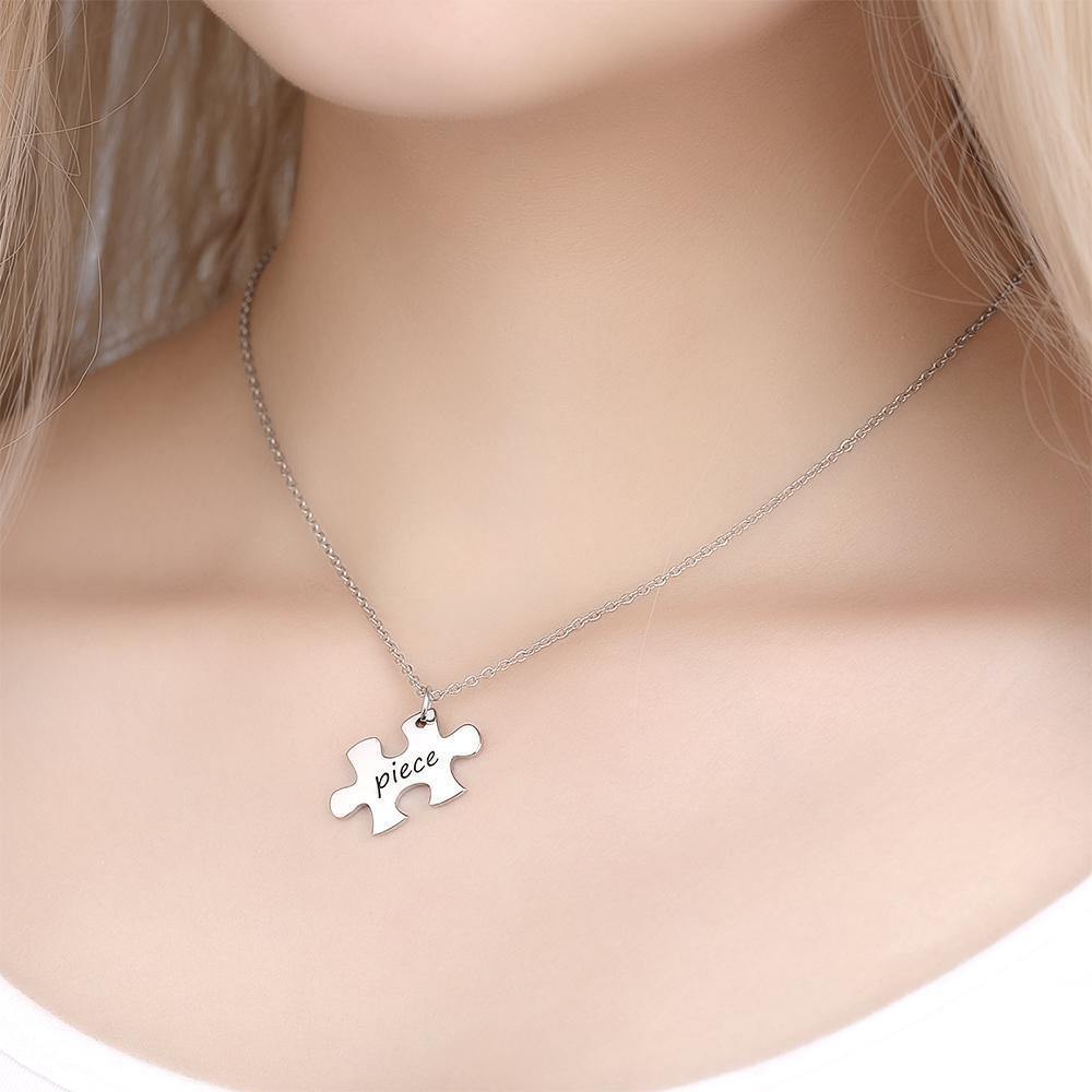 Custom Engraved Couple Keychain and Necklace Set - Puzzle Dog Tag - MyPhotoWalletAU