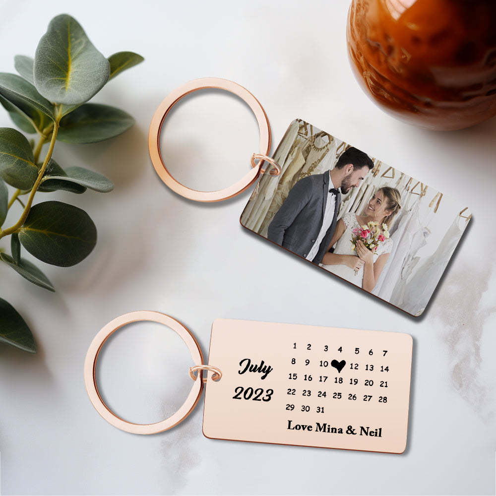 Anniversary Gift Custom Photo Keychain Personalized Calendar Keychain Save the Date Calendar Gift - myphotowalletau