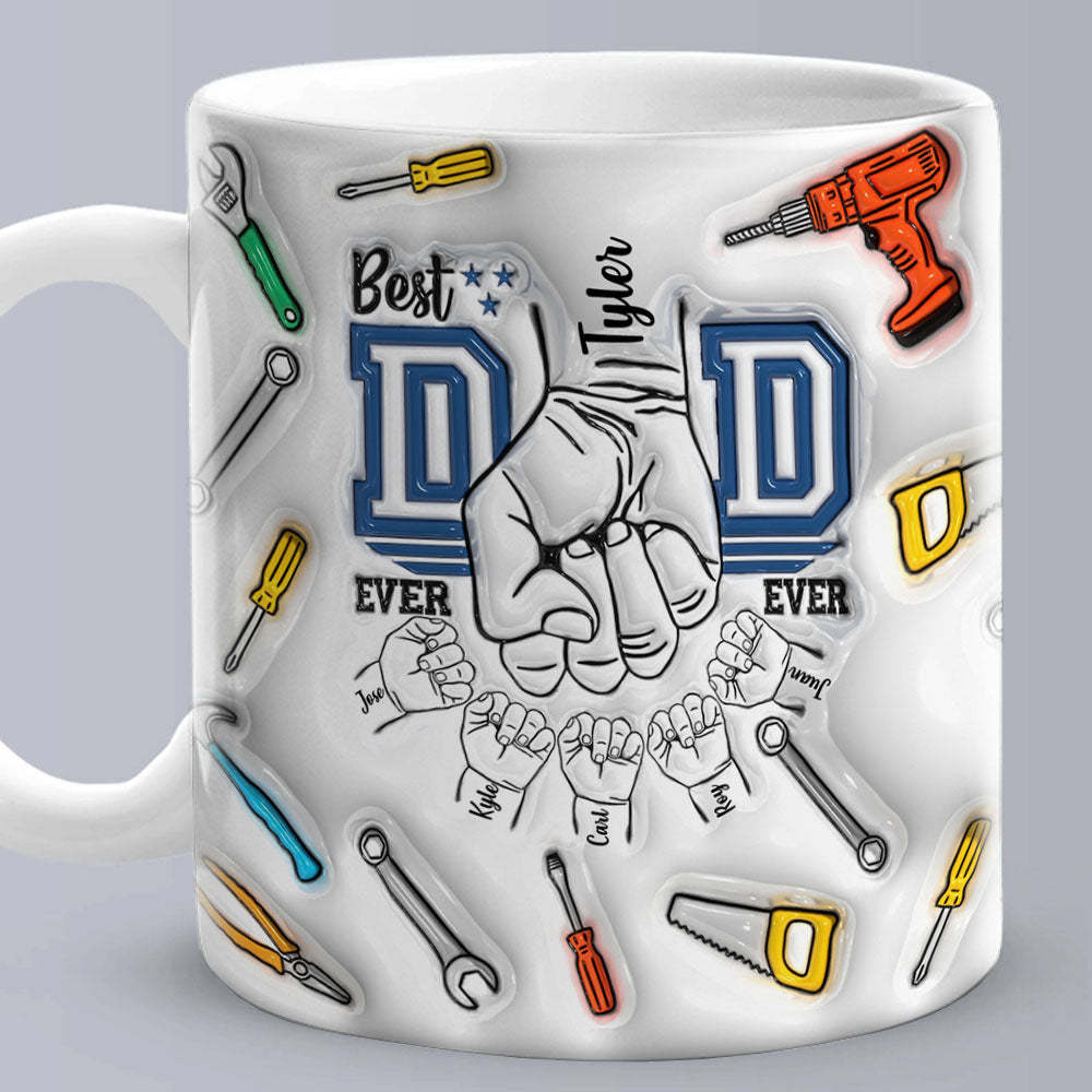 Best Dad Ever Father's Day Gifts Custom 1-6 Kids Personalized Names 3D Inflated Effect Printed Mug