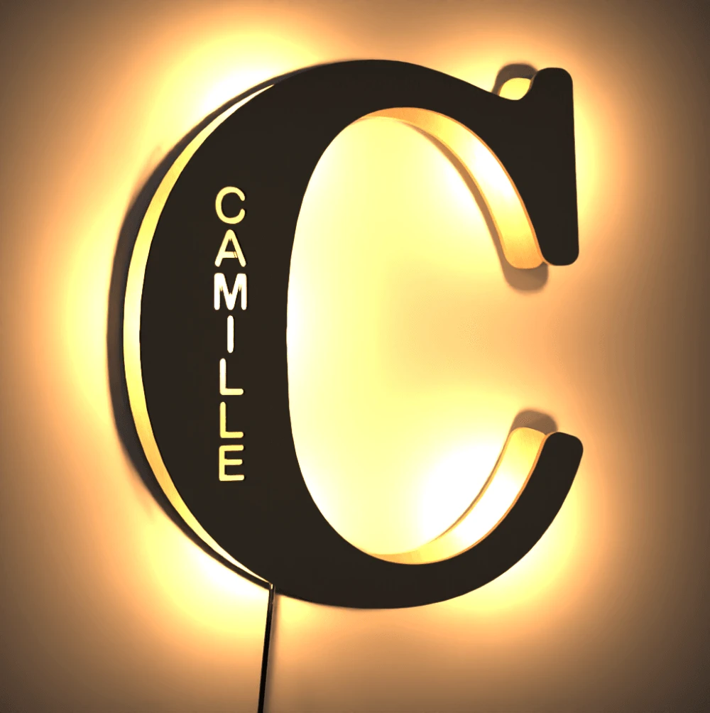 Custom Woodcut Alphabet Wall Light Night Light - MyPhotoWalletAU