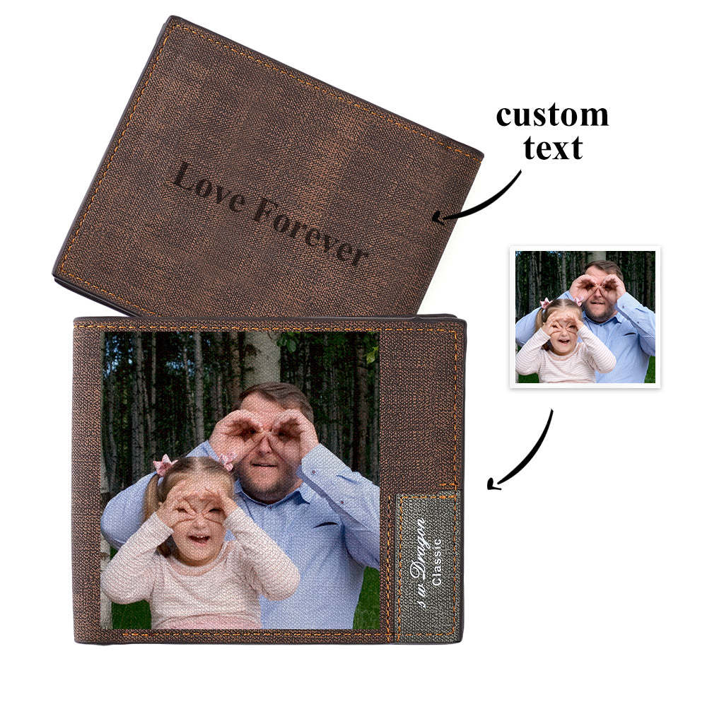 Gift for Him Men's Wallet Custom Photo Wallet Men's Bifold Short Wallet Brown Color Printing for Dad - myphotowalletau