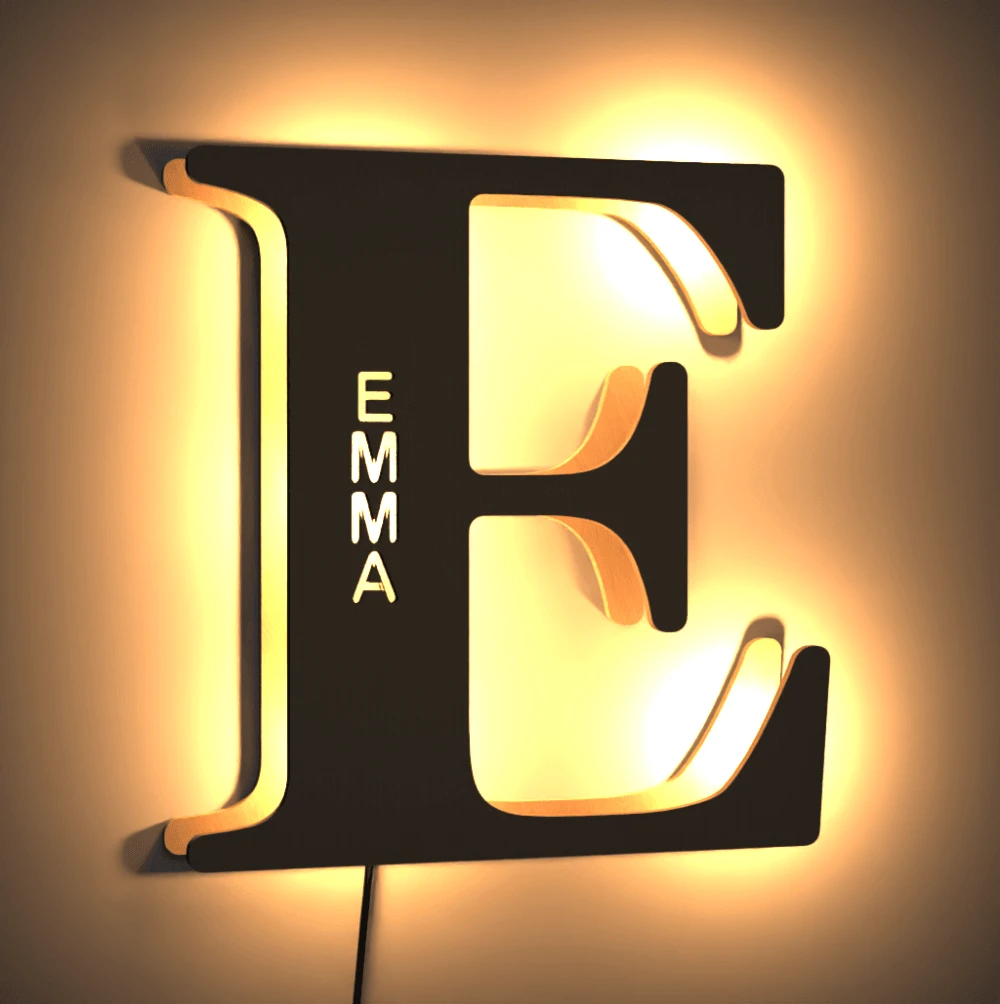 Custom Woodcut Alphabet Wall Light Night Light - MyPhotoWalletAU