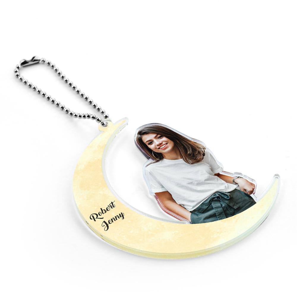 Personalized Acrylic Car Hanging Ornament Girl Sit on the Moon Gift For Couple Custom Your Photo Ornament - mycustomtirecover