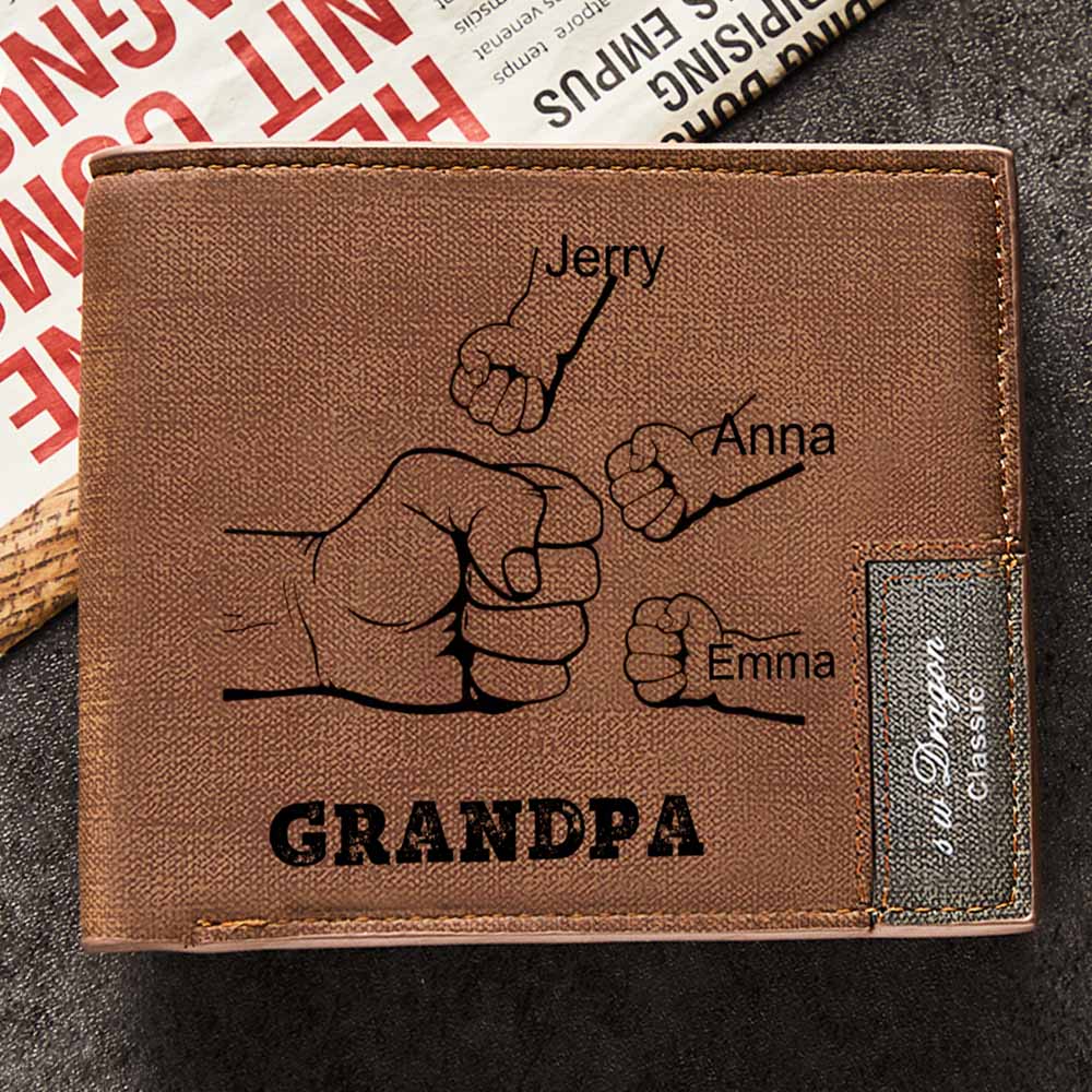 Father's Day Gifts Custom Wallet Personalised Fists Bump Wallet Men's Bifold Wallet for Him