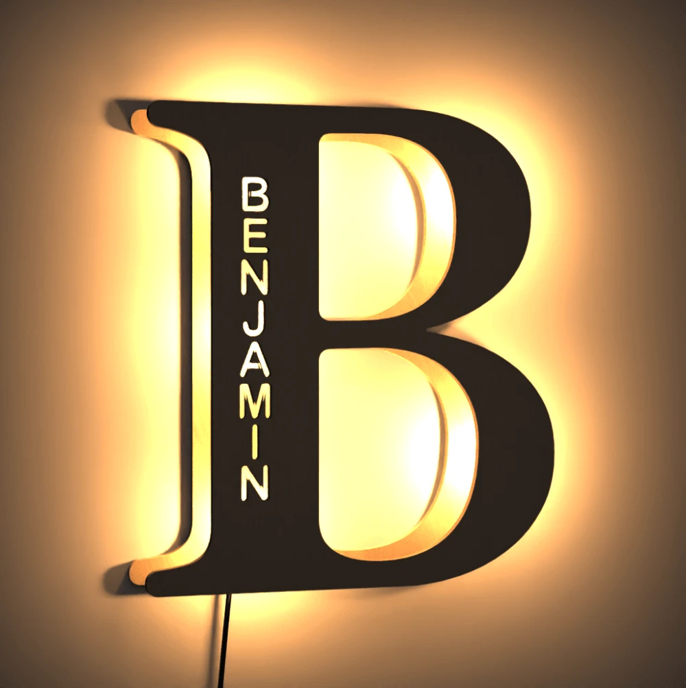 Custom Woodcut Alphabet Wall Light Night Light - MyPhotoWalletAU