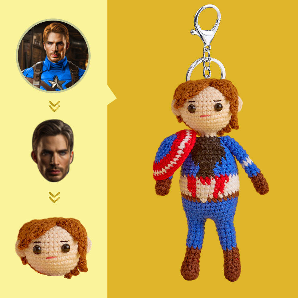 Custom Face Crochet Doll Personalized Gifts Handwoven Mini Dolls - Captain America - myphotowalletau