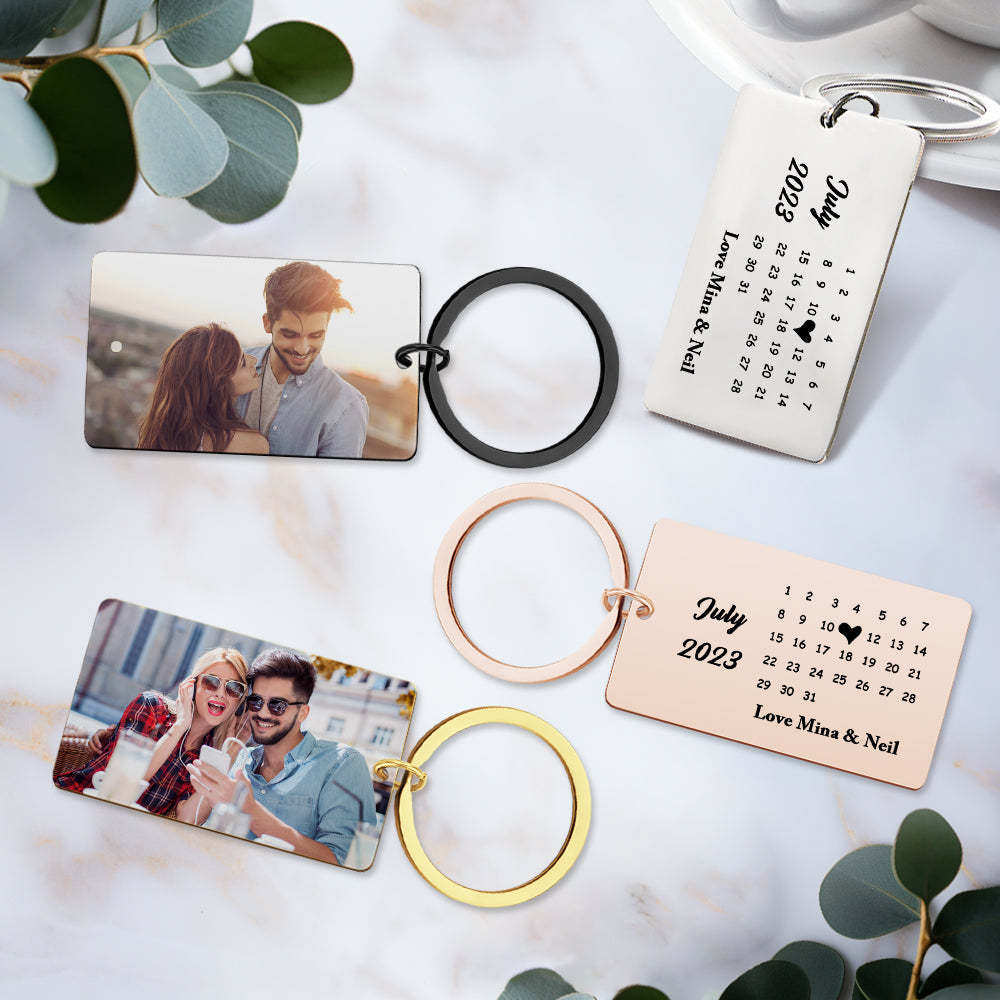 Anniversary Gift Custom Photo Keychain Personalized Calendar Keychain Save the Date Calendar Gift - myphotowalletau