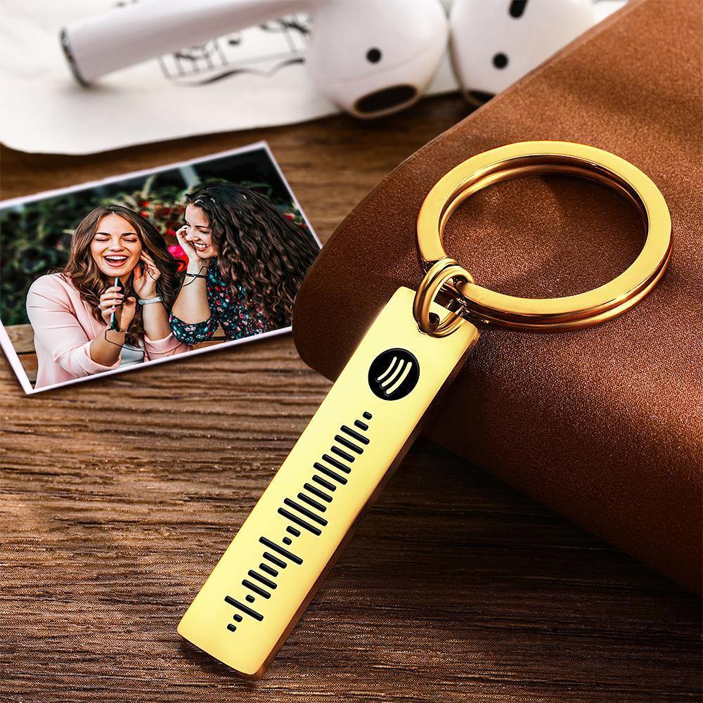 Custom Scannable Spotify Code Keychain Stainless Steel Gold - MyPhotoWalletAU