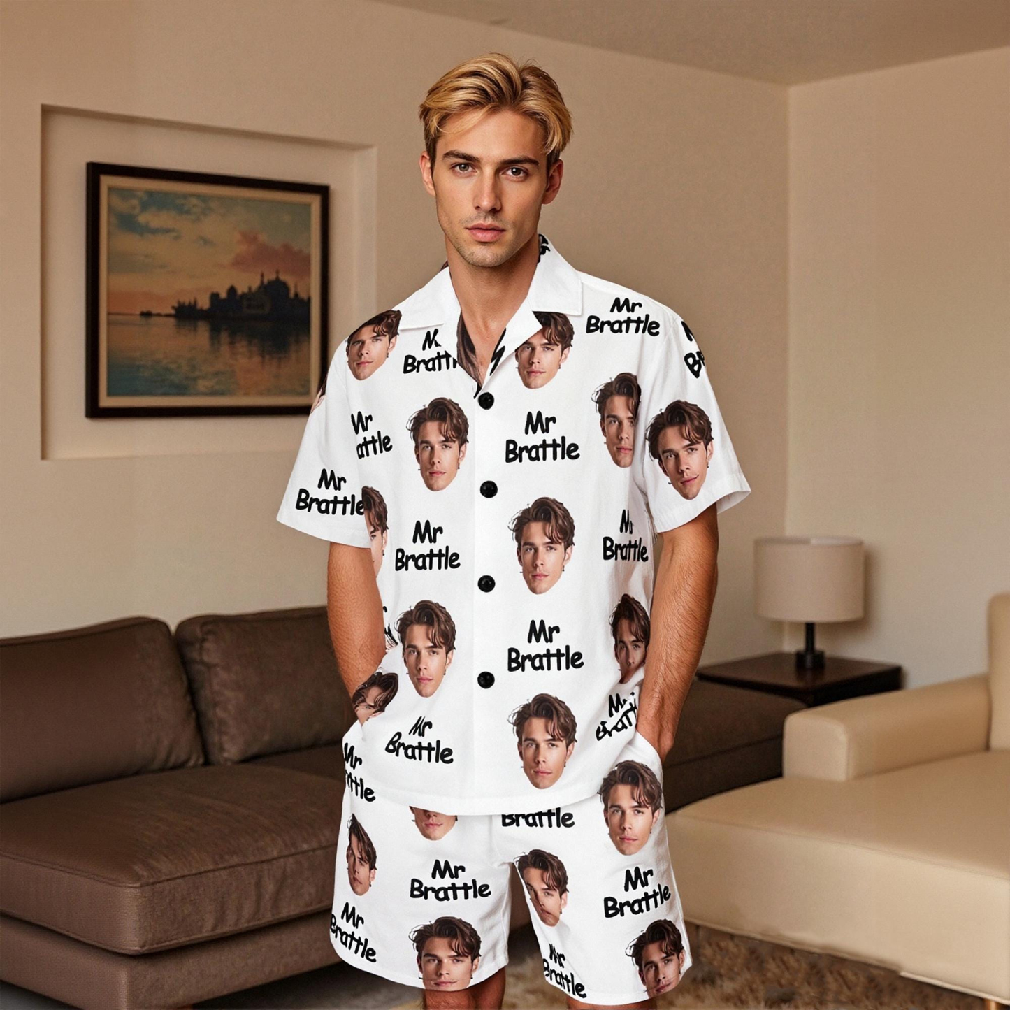 Custom Short Pajamas with Face and Name,Customized Pajama Set For Men/Women,Personalized Short Sleeve Family Pajama Set,Birthday/Party Gifts - MyFacepajamasAU
