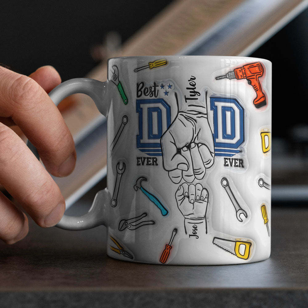 Best Dad Ever Father's Day Gifts Custom 1-6 Kids Personalized Names 3D Inflated Effect Printed Mug