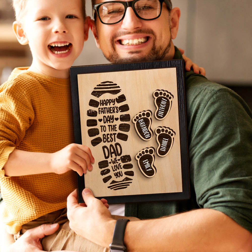 Personalized Footprints Wooden Frame Custom Family Member Names Father's Day Gift - myphotowalletau