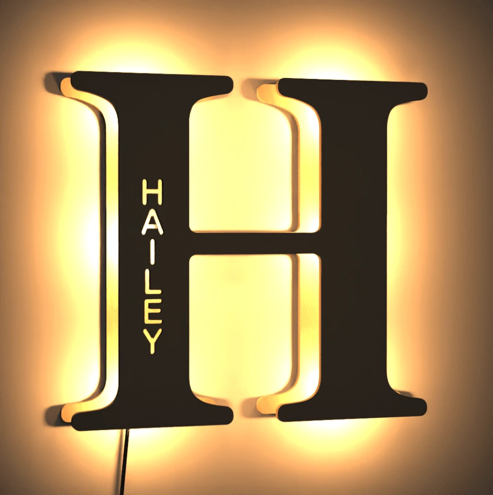 Custom Woodcut Alphabet Wall Light Night Light - MyPhotoWalletAU