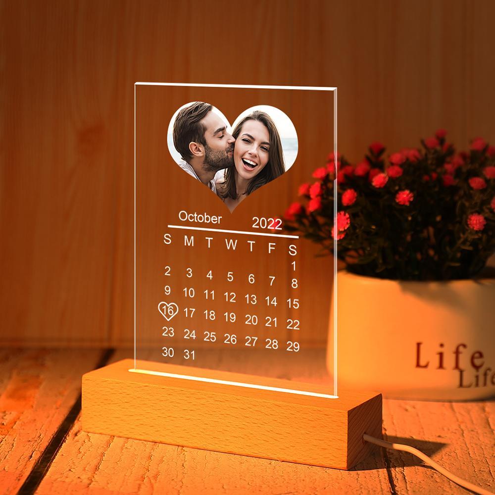 Custom Heart-Shape Photo Orange Night Light Custom Calendar Lamp Acrylic Lamp - myphotowalletau