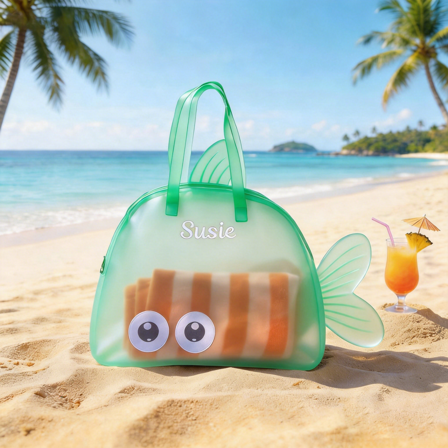 Custom Embroidered Kids Beach Bag, Mesh Fish Beach Tote, Personalized Children's Beach Tote Bag, Kids' Toy Beach Bag, Gift for Kids - 