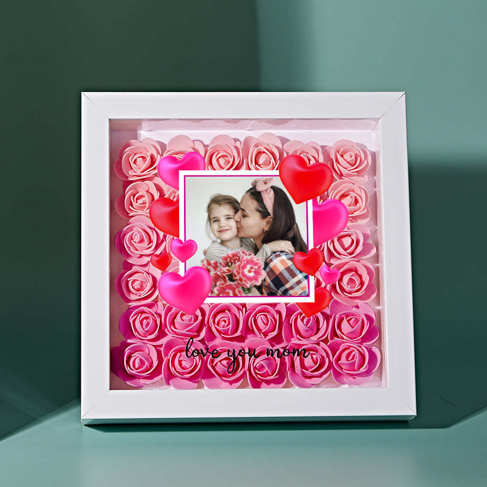 Custom Photo Flower Shadow Box Personalized Gradient Pink Flower Shadowbox Frame Gift for Mom - myphotowalletau