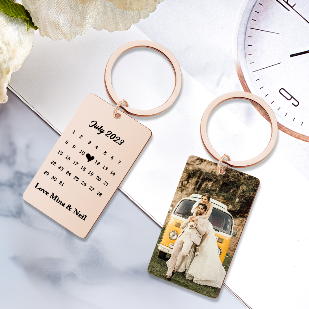 Anniversary Gift Custom Photo Keychain Personalized Calendar Keychain Save the Date Calendar Gift - myphotowalletau