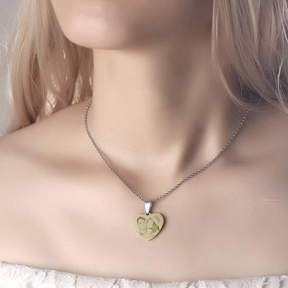 Women's Heart Photo Engraved Dog Tag Necklace 18k Gold Plated Stainless Steel - MyPhotoWalletAU