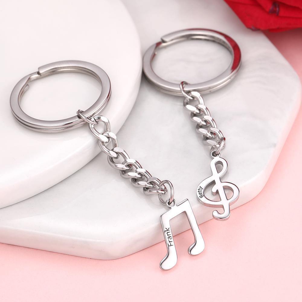 Custom Engraved Name Musical Note Puzzle Couple Keychain Set - MyPhotoWalletAU
