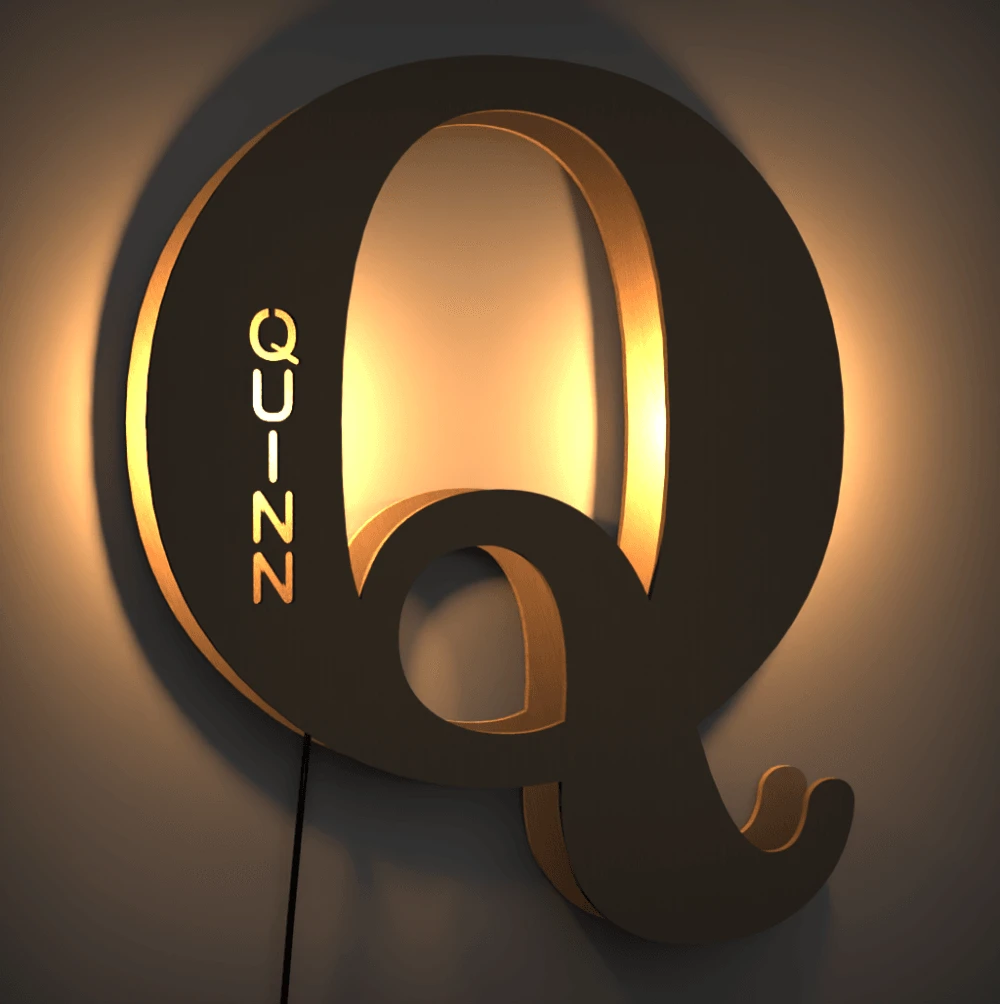 Custom Woodcut Alphabet Wall Light Night Light - MyPhotoWalletAU