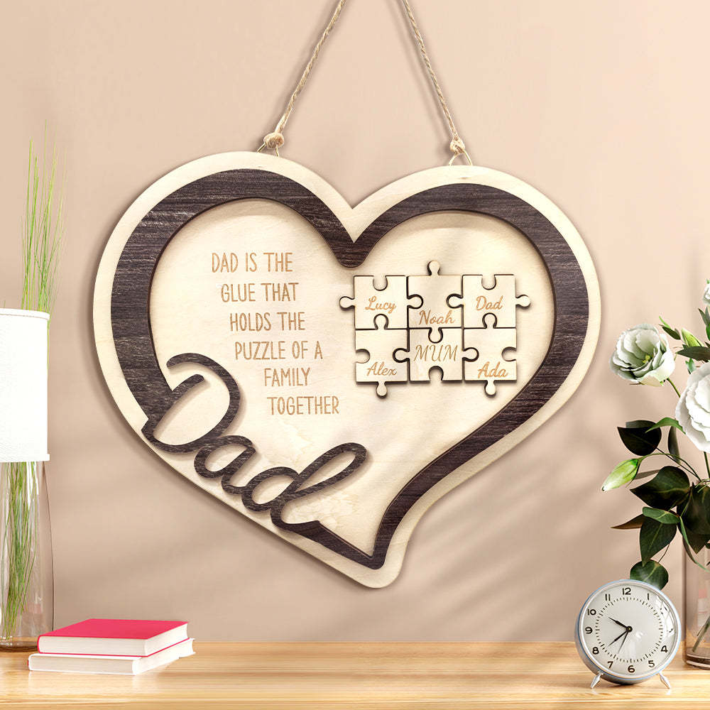 Personalized Wooden Heart Puzzle Sign Father's Day Gift for Dad - myphotowalletau