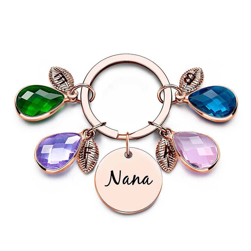 Custom Engraved Birthstone Keychain Leaf Delicate Gifts - myphotowalletau